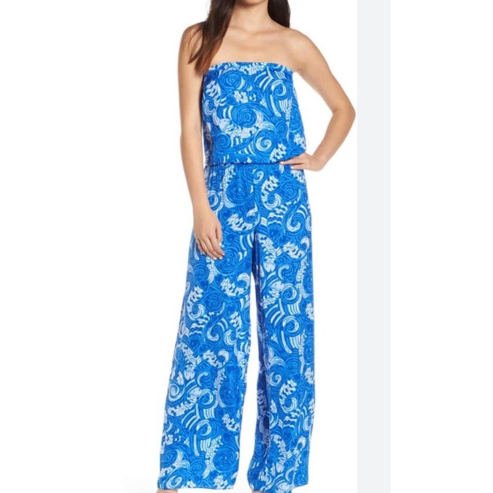 Lilly Pulitzer Strapless Jumpsuit Pic Dress Size‎ Large Blue - Picture 9 of 9